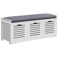 White Shoe Storage Bench, 3 Drawers, Grey Cushion Homcom