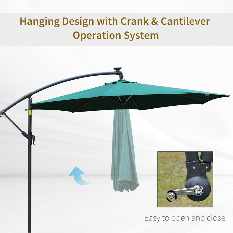 3m Banana Cantilever Patio Umbrella With Lights, Cross Base