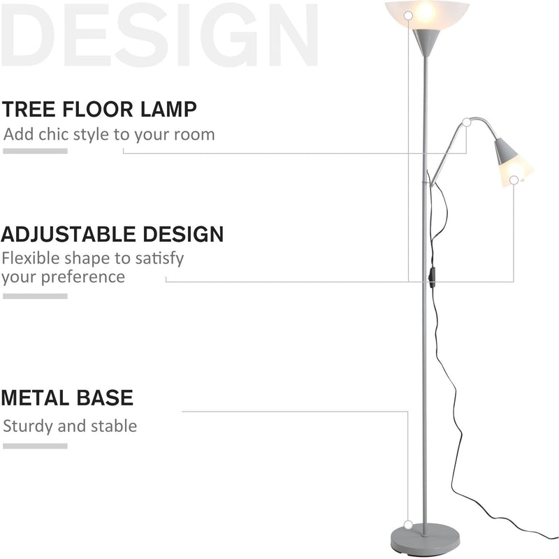 Modern Reading Floor Lamp, 2 Adjustable Heads, Steel