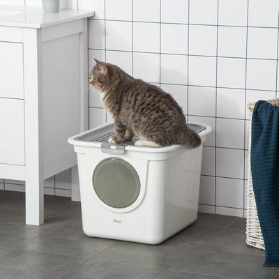 Enclosed Cat Litter Box w/ Front Entry, Top Exit, Scoop Pawhut