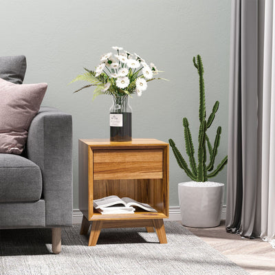 Modern Bedside Table with Drawer, Walnut Brown Homcom