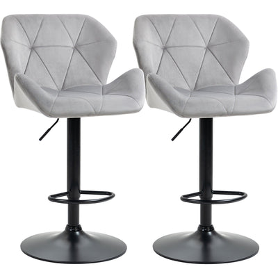 Set of 2 Kitchen Bar Stools, Grey Velvet Homcom