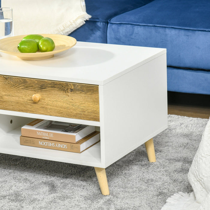 Rectangular Coffee Table with 2 Drawers, 2 Shelves