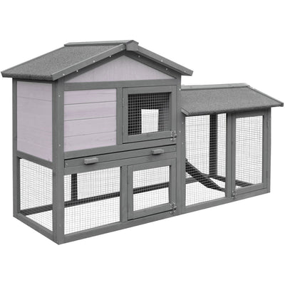 Two-Level Fir Wood Animal Hutch - Burnt Yellow Pawhut