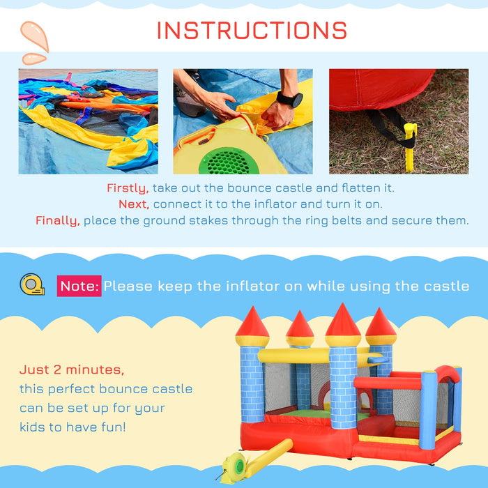 4-in-1 Kids Castle Bouncy With Pool and Slide, Age 3-10 Yrs