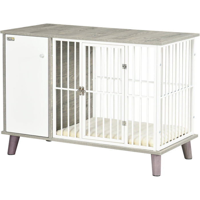 PawHut Grey Indoor Dog Crate with Cushion - 98x48x70.5cm