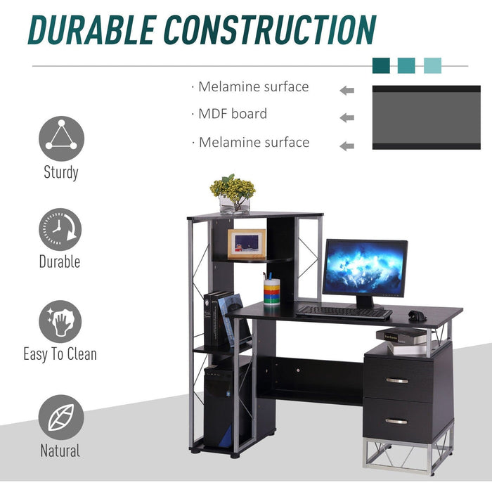 Computer Desk with Shelves, Drawers, Home Office Workstation