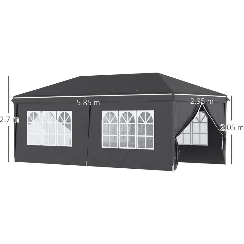 3m x 6m Pop Up Gazebo With Sides, Water & UV-Resistant, Black