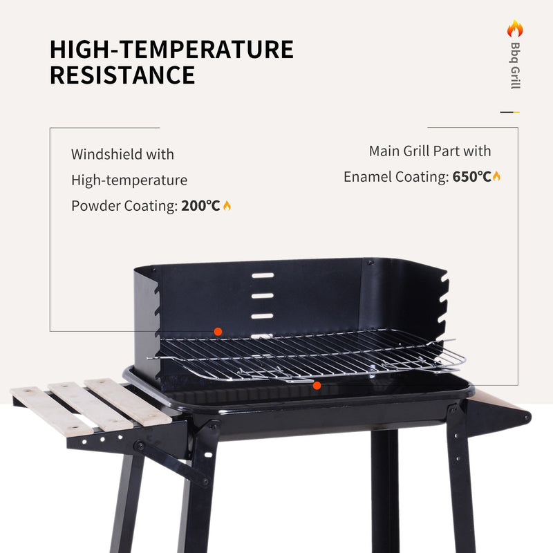 Charcoal Trolley BBQ with Side Trays, Storage