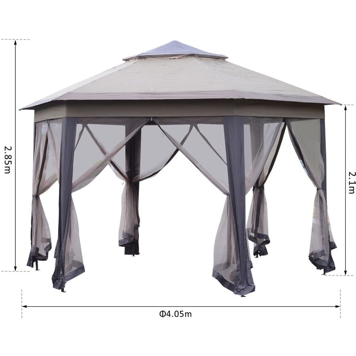 Hexagonal Pop Up Gazebo With Mesh Sides, 4x4m