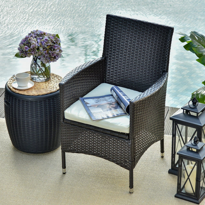 Garden Furniture Bistro Set, 2 Rattan Armchairs and Table