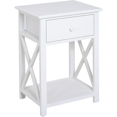Traditional Accent End Table with X-Bar Shelf, 1 Drawer Homcom