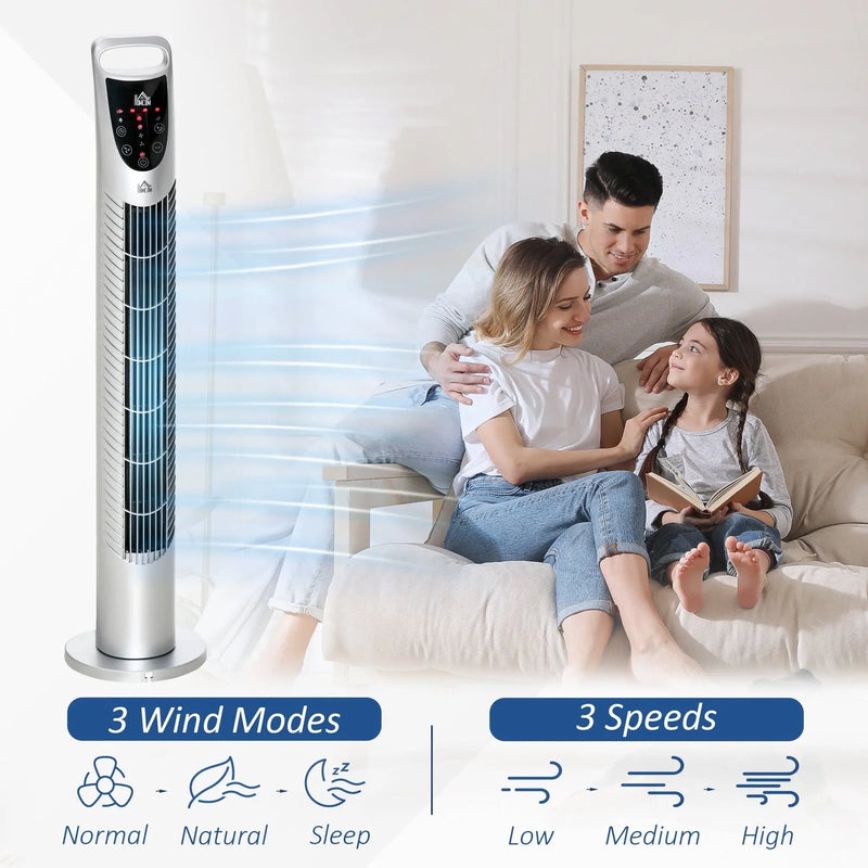 40W Tower Fan with Remote, Oscillation, 3 Speeds, 78.5H cm Homcom
