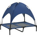 Large Raised Dog Bed with Canopy, Blue - (92x76x90cm) Pawhut