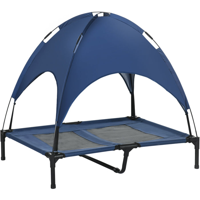 Large Raised Dog Bed with Canopy, Blue - (92x76x90cm)