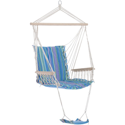 Outdoor Hammock Chair - Wooden Footrest, Armrest - Cotton Outsunny