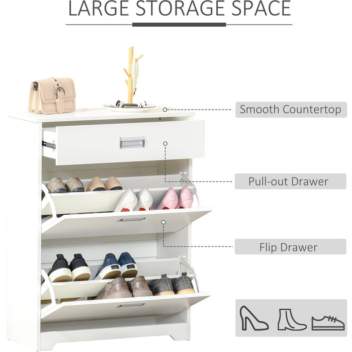 White Narrow Tipping Shoe Cabinet With Drawer