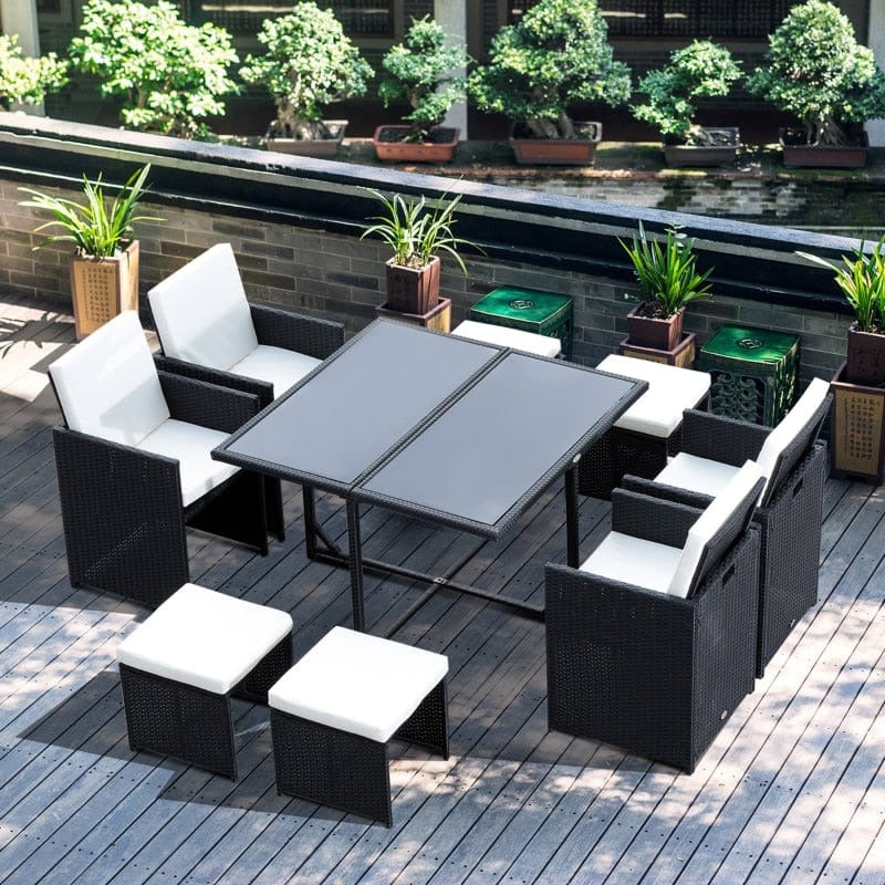8 Seater Rattan Dining Set, Black