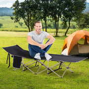 Outsunny Single Person Camping Folding Cot Outdoor Patio Portable Military Sleeping Bed Travel Guest Leisure Fishing with Side Pocket, Black Outsunny