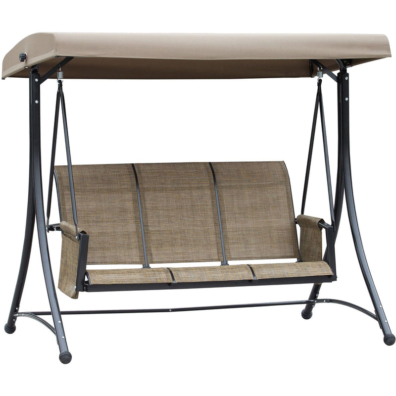 3 Person Garden Swing Chair With Side Pockets, Canopy Outsunny