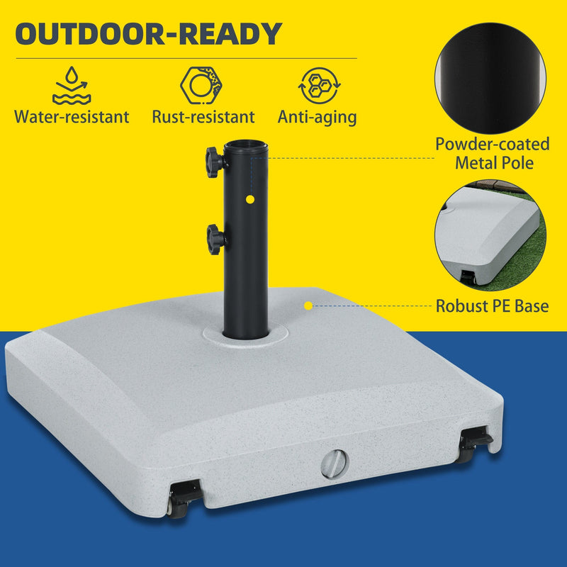 Outsunny Garden Parasol Base Holder, 24kg Water or 30kg Sand Filled, Outdoor Market Umbrella Stand Weight with Wheels and Brakes, Grey Outsunny