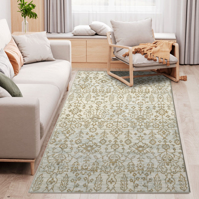 Beige Floral Rug, 150 x 80cm, Living/Bedroom