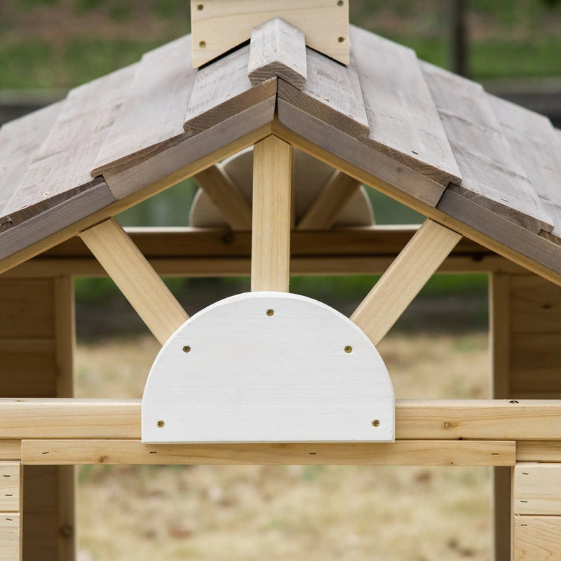 Wooden Kids Playhouse with Door, Windows, Bench Outsunny