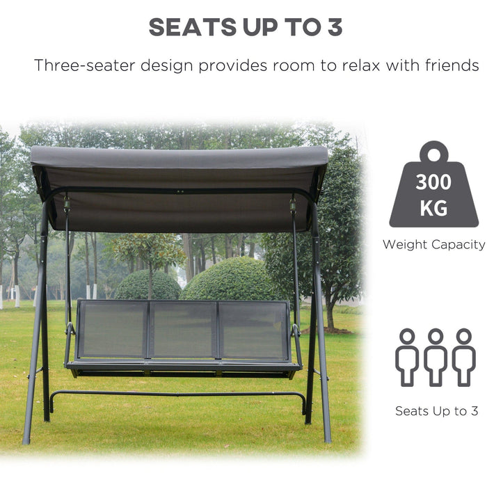 3 Seater Garden Swing Chair with Canopy, Steel Frame, Grey