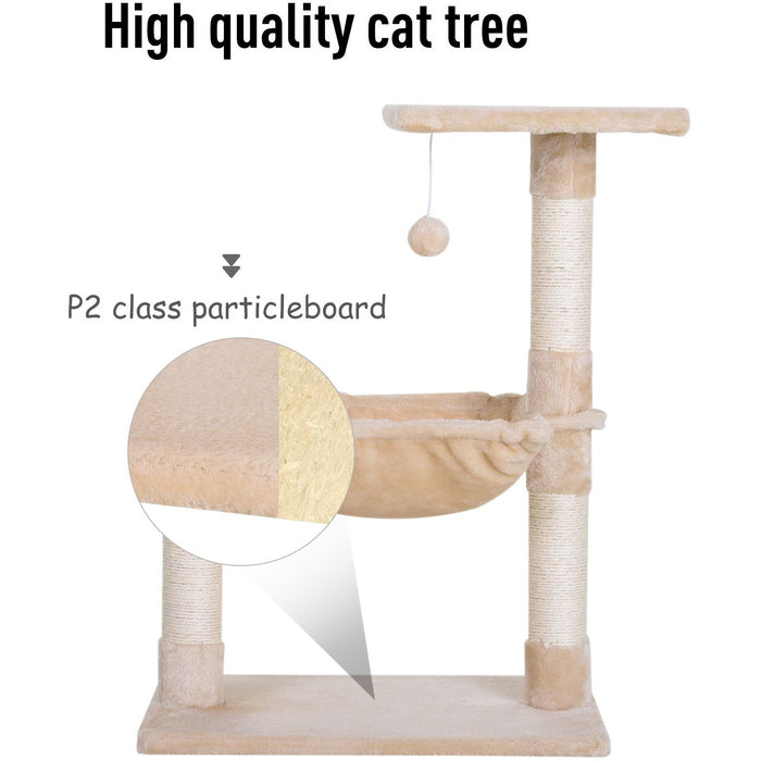 2-Tier Cat Tree, Sisal Post, Hammock, Dangle Toy, 70cm