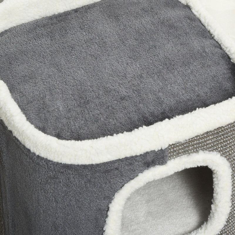 PawHut Cat Barrel Kitten Tree Tower Sisal Scratching Pet Furniture Climbing Frame Cozy Platform Soft Plush & Lamb Fleece Grey Pawhut