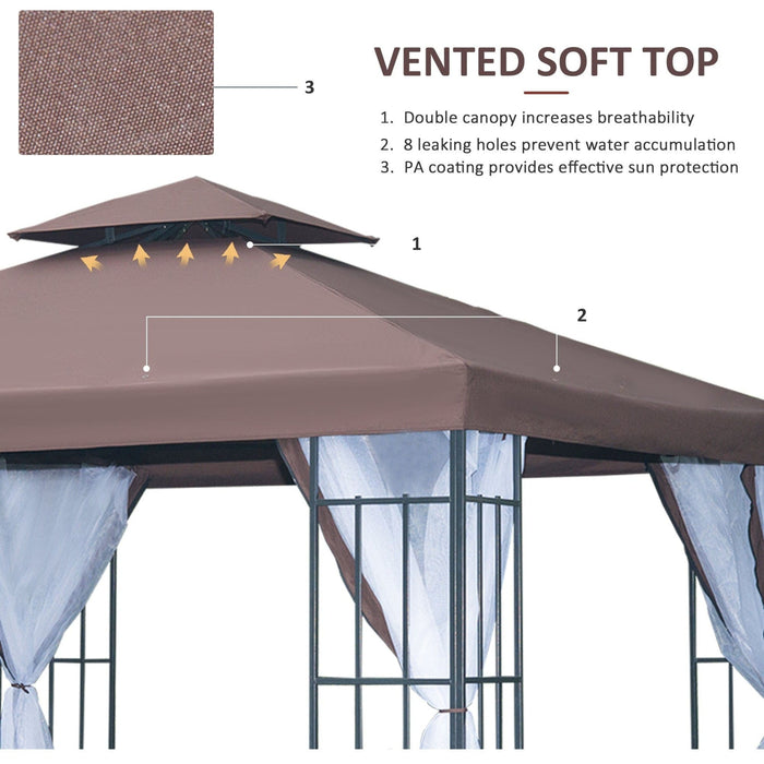 Garden Gazebo, 3x3m, Metal Frame with Curtains