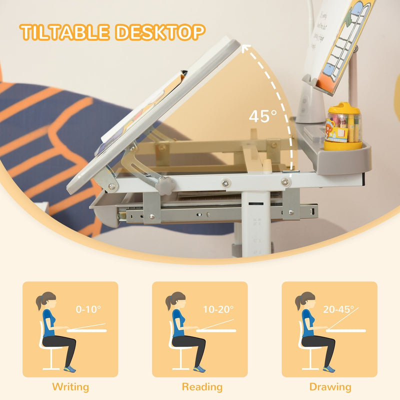 Kids' Activity Desk Set with USB Lamp & Drawer, Grey/White