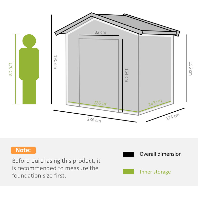 8x6 Metal Garden Shed, Apex Roof