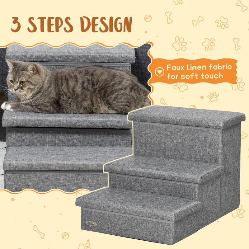 Pet Steps With Storage, 3 Steps, Grey