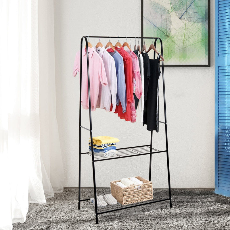 Black Metal Clothes Rack with Shelving