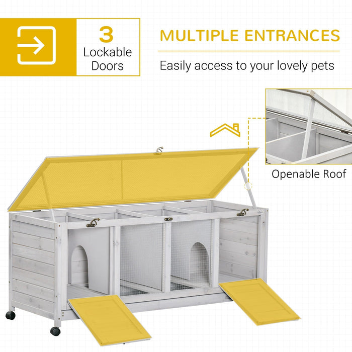 Wooden Rabbit Hutch With Wheels, Light Grey