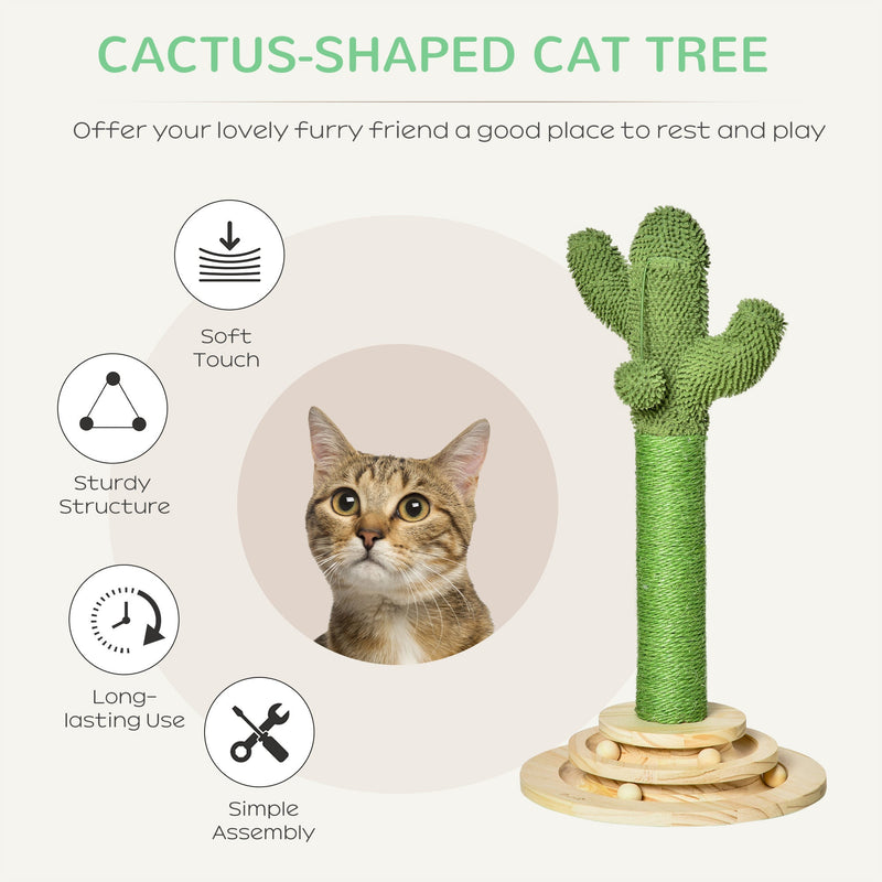 Cactus Cat Tree Post, Hanging Ball, 32x32x60cm, Green
