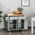 Kitchen Island on Wheels, Rubber Wood Top, Storage, Grey Homcom