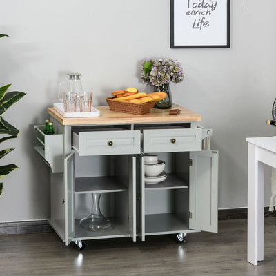 Kitchen Island on Wheels, Rubber Wood Top, Storage, Grey Homcom