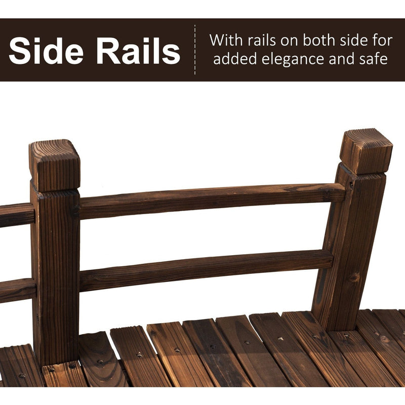 Wooden Garden Bridge, Stained Finish, Outdoor Pond Walkway Outsunny