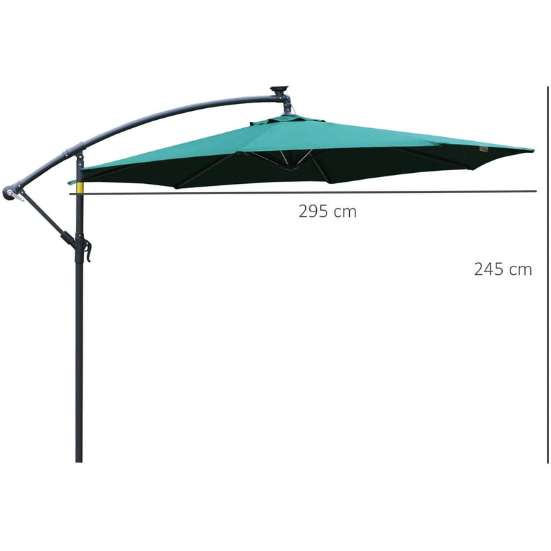 3m Banana Cantilever Patio Umbrella With Lights, Cross Base
