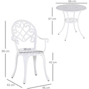3pc White Metal Bistro Set Outsunny