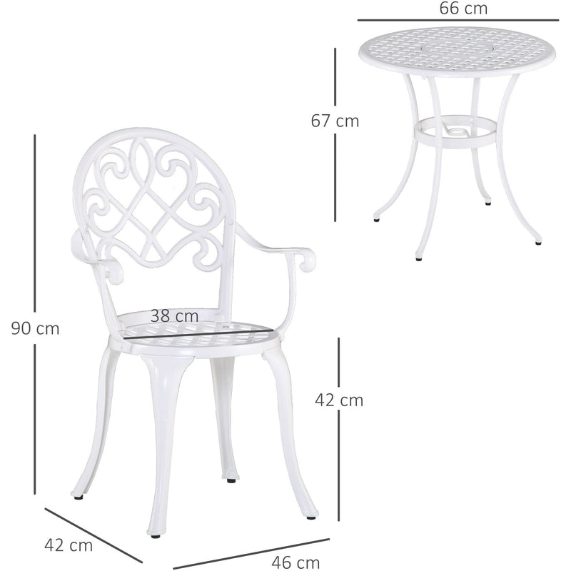 3pc White Metal Bistro Set Outsunny