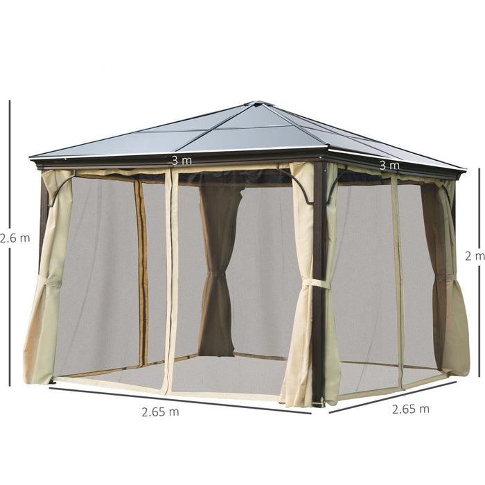 3x3 Hard Top Gazebo With Polycarbonate Roof, Garden Pavilion