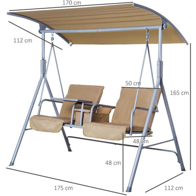 2 Seater Garden Swing Chair With Tilting Canopy & Storage Outsunny