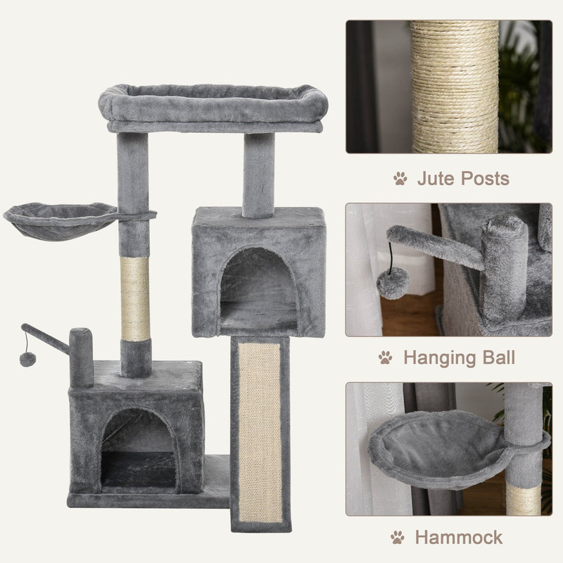111cm Cat Tree, Climbing Centre, Sisal Post, Hammock, Grey