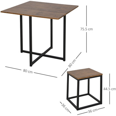 Table and Stool Set, 5-Pc Industrial Style Metal Frames Homcom