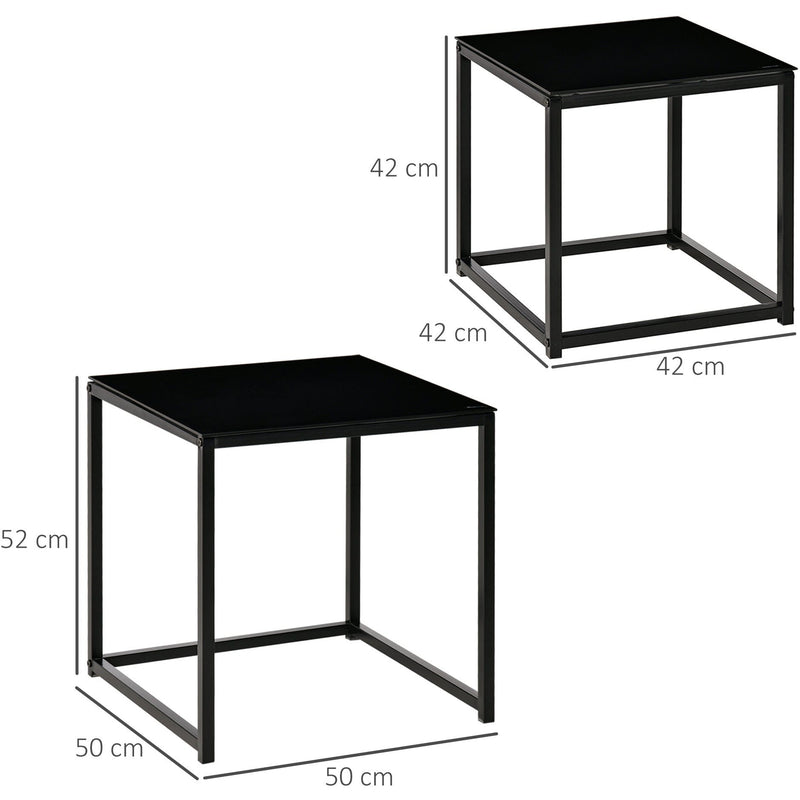 Set of 2 Black Glass Nested Tables