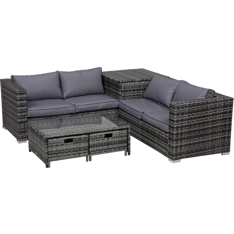 4 Seater Rattan Sofa Set with Storage Table & Cushions