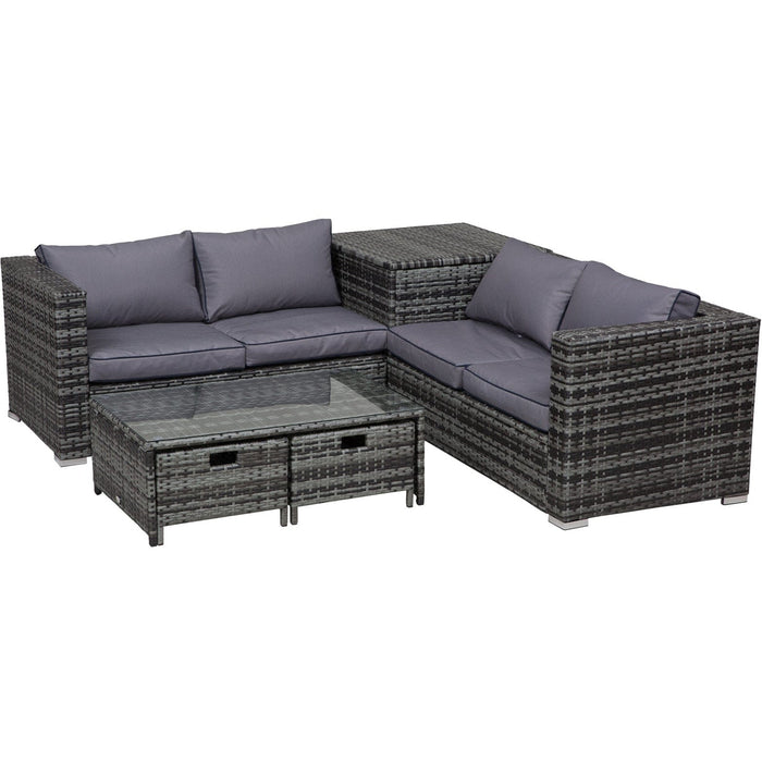 4 Seater Rattan Sofa Set with Storage Table & Cushions